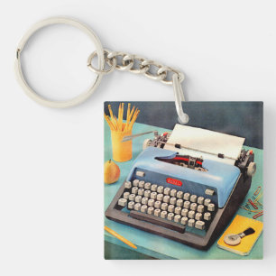 50年代のタイプライターの広告のイメージ キーホルダー