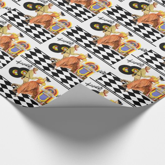 50年代のダイナーのジュークボックスはカップルの踊りを記録します ラッピングペーパー (角)