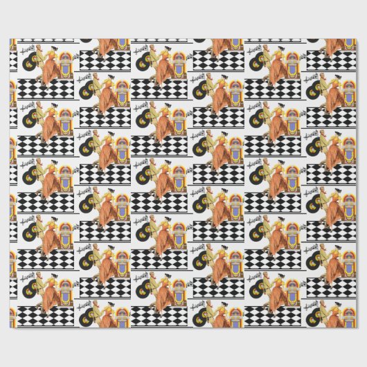 50年代のダイナーのジュークボックスはカップルの踊りを記録します ラッピングペーパー (フラット)