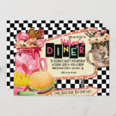 50年代のダイナーのミルクセーキのパーティー 招待状 (正面/裏面)