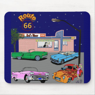 50年代のダイナーのルート66およびヴィンテージ車 マウスパッド