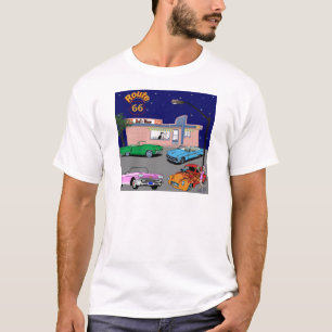 50年代のダイナーのルート66およびヴィンテージ車 Tシャツ