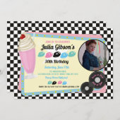 50年代のダイナーの誕生日のレトロのパーティーの五十年代の写真50s 招待状 (正面/裏面)