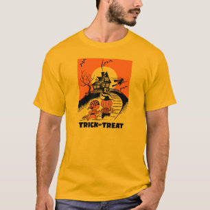 50年代のハロウィンのトリック・オア・トリートのお化け屋敷 Tシャツ
