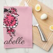 50年代のピンクのプードルがパーソナライズ キッチンタオル (四つ折り)