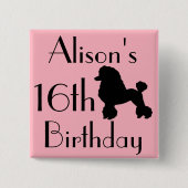 50年代のピンクのプードルのスカートの刺激を受けたなボタン 缶バッジ (正面)