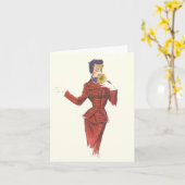 50年代のファッション-ノートまたは挨拶状 カード (黄色い花)