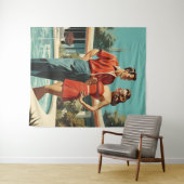 50年代のプールサイドのカップル タペストリー (インサイチュ(横))