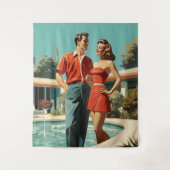 50年代のプールサイドのカップル タペストリー (正面)