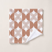 50年代のモダンミッドセンチュリーのレトロラインアートブラウンホワイト バスタオルセット (ウォッシュタオル)