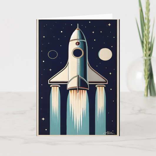 50年代のレトロな宇宙時代のロケット カード (正面)