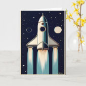 50年代のレトロな宇宙時代のロケット カード (黄色い花)