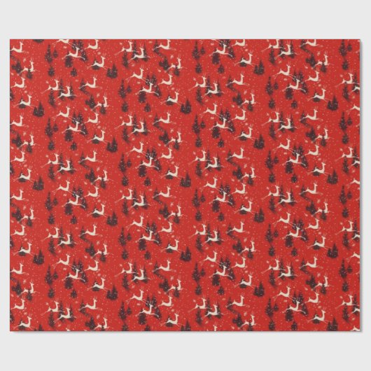 50年代のヴィンテージのクリスマスのトナカイのギフト用包装紙 ラッピングペーパー (フラット)