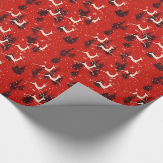 50年代のヴィンテージのクリスマスのトナカイのギフト用包装紙 ラッピングペーパー (コーナー)