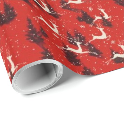 50年代のヴィンテージのクリスマスのトナカイのギフト用包装紙 ラッピングペーパー (ロールコーナー)