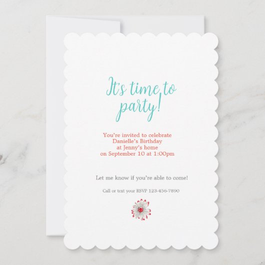 50年代のヴィンテージ縁どプリントデイジーパーティの招待状 招待状 (裏面)