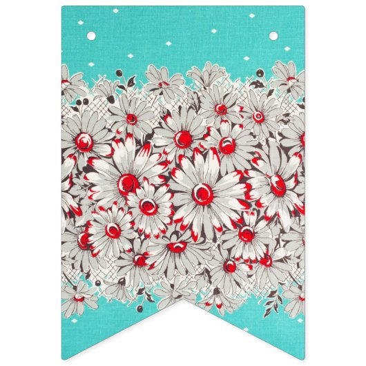 50年代のヴィンテージ縁どプリントデイジー バンティングフラッグ (第2の旗)