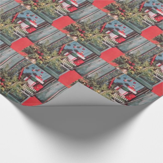 50年代の世紀半ばの赤い箱はギフトを飾ります ラッピングペーパー (角)