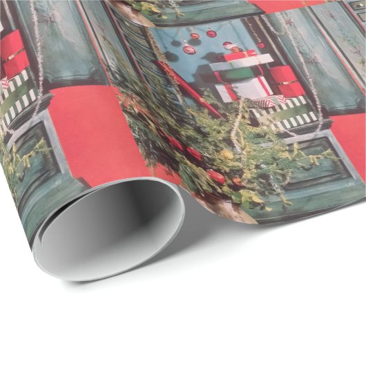50年代の世紀半ばの赤い箱はギフトを飾ります ラッピングペーパー (ロールコーナー)