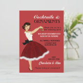 50年代の主婦のクリスマスの休日のグリッターのスカートの毛皮 招待状 (スタンド正面)