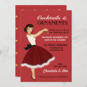 50年代の主婦のクリスマスの休日のグリッターのスカートの毛皮 招待状 (正面/裏面)