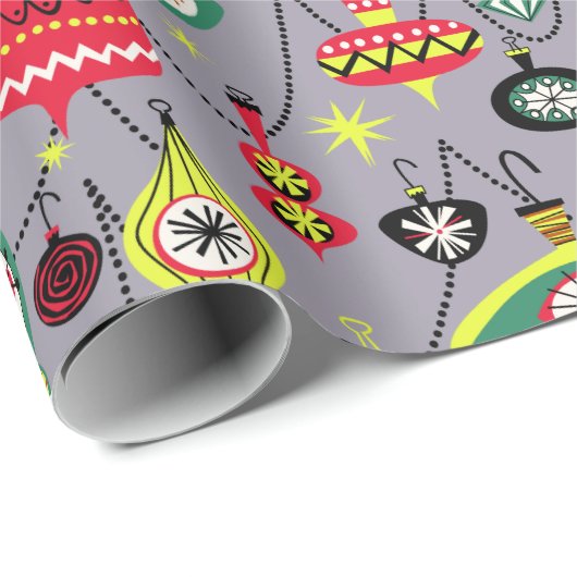 50年代の原子世紀半ばのモダンのクリスマス ラッピングペーパー (ロールコーナー)