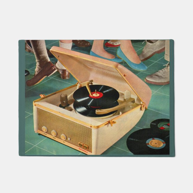 50年代の携帯用レコードプレーヤの広告 ドアマット (正面)