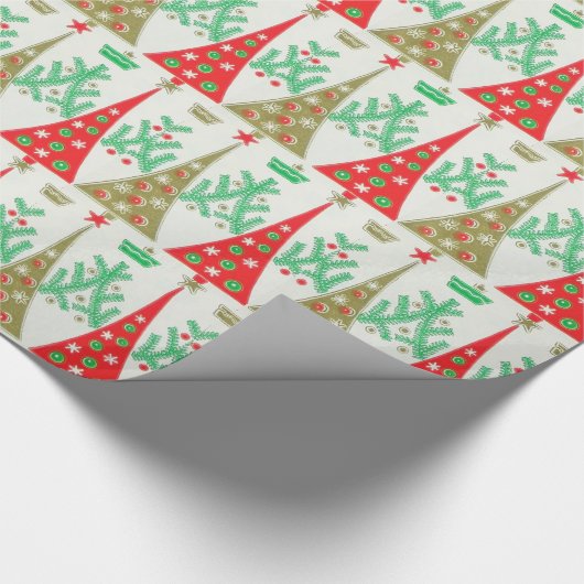 50年代の漫画のクリスマスツリーの包装紙 ラッピングペーパー (コーナー)