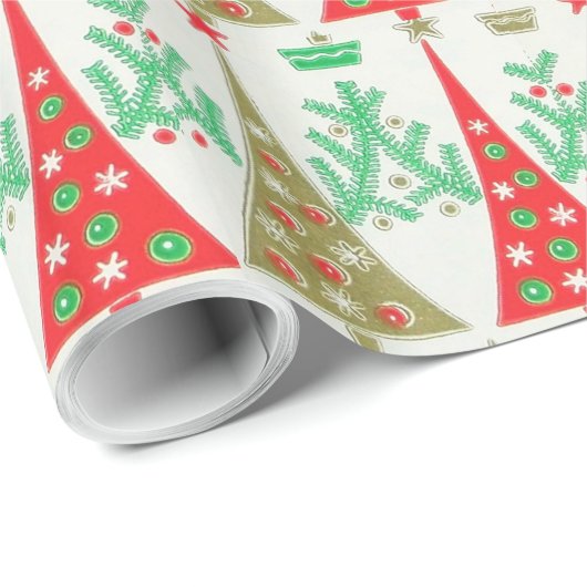 50年代の漫画のクリスマスツリーの包装紙 ラッピングペーパー (ロールコーナー)