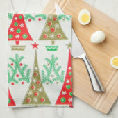 50年代の漫画のクリスマスツリーの台所タオル キッチンタオル (四つ折り)
