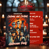 50年代の漫画コスチュームとカクテル大人のハロウィーン 招待状