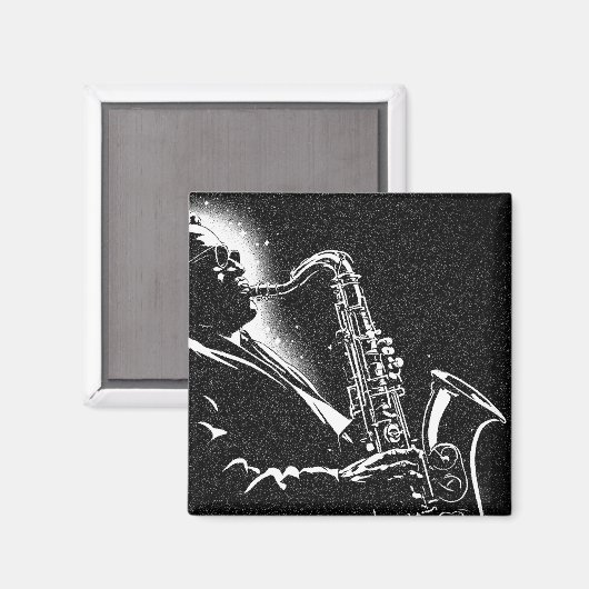 50年代の白黒グラフィックスタイルのサックス奏者 マグネット (正面/裏面)