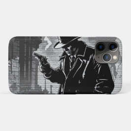 50年代の白黒グラフィック・コミックスタイルのレトロな都会の探偵 iPhone 11 PROケース