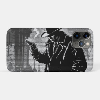 50年代の白黒グラフィック・コミックスタイルのレトロな都会の探偵 iPhone 11 PROケース