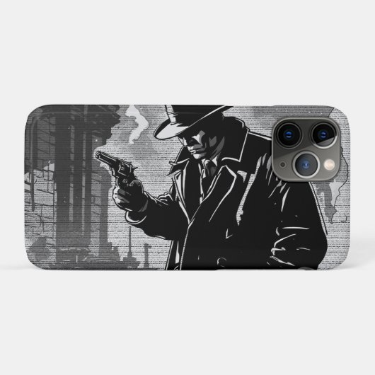 50年代の白黒グラフィック・コミックスタイルのレトロな都会の探偵 Case-Mate iPhoneケース (裏面(横))