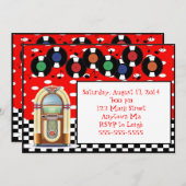 50年代の石nロールジュークボックスの誕生日の招待状 招待状 (正面/裏面)