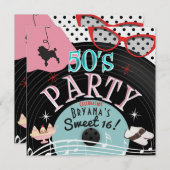 50年代の1950年代のレコードテーマパーティー招待状 招待状 (正面/裏面)