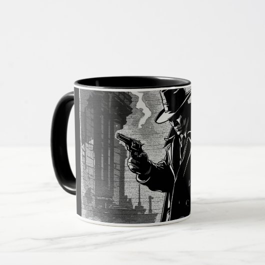 50年代のBWグラフィックコミックスタイルの過酷な都市探偵 マグカップ (正面左)