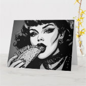 50年代のBWグラフィックスタイル ゴス娘のタコス食べる カード (黄色い花)