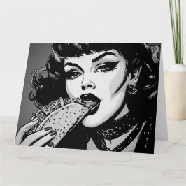 50年代のBWグラフィックスタイル ゴス娘のタコス食べる カード