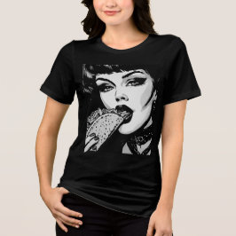 50年代のBWグラフィックスタイル ゴス娘 タコスを食べる トライブレンドTシャツ