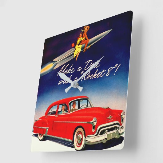 50年代はロケット88が付いている日付を作ります スクエア壁時計 (傾斜)