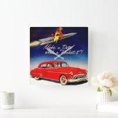 50年代はロケット88が付いている日付を作ります スクエア壁時計 (ホーム)