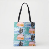50年代クールピンクラジオパターンレトロアートマンガ トートバッグ (正面)