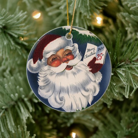 50年代レトロすてきサンタクロース、ヴィンテージクリスマス セラミックオーナメント (ツリー)