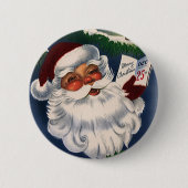 50年代レトロすてきサンタクロース、ヴィンテージクリスマス 缶バッジ (正面)