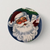 50年代レトロな陽気なサンタクロース、ヴィンテージクリスマス 缶バッジ (正面)