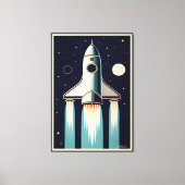 50年代レトロ宇宙時代ロケット宇宙船 キャンバスプリント (正面)