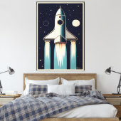 50年代レトロ宇宙時代ロケット宇宙船 キャンバスプリント (インサイチュ (寝室))