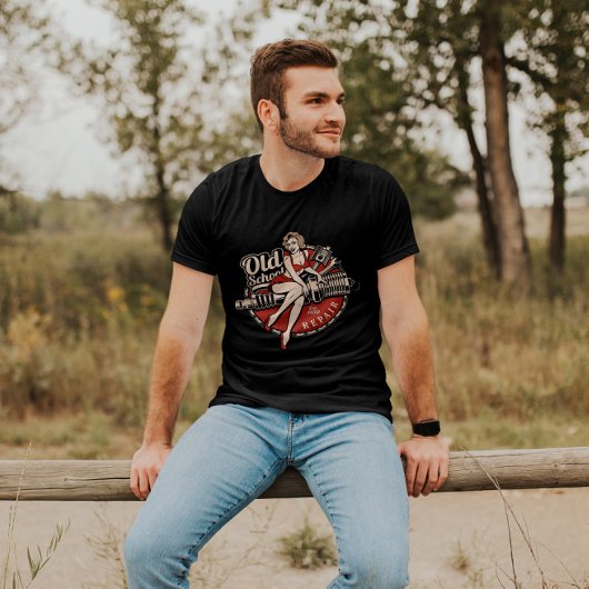 50年代ロカビリーピンアップガールバイクショップ |メンズTシャツ Tシャツ